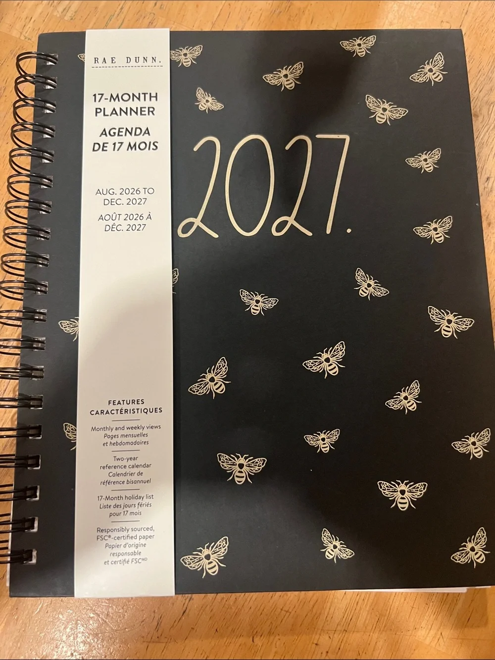 Rae Dunn Black & Gold 2027 Bee Spiral Planner - Picture 1 of 5